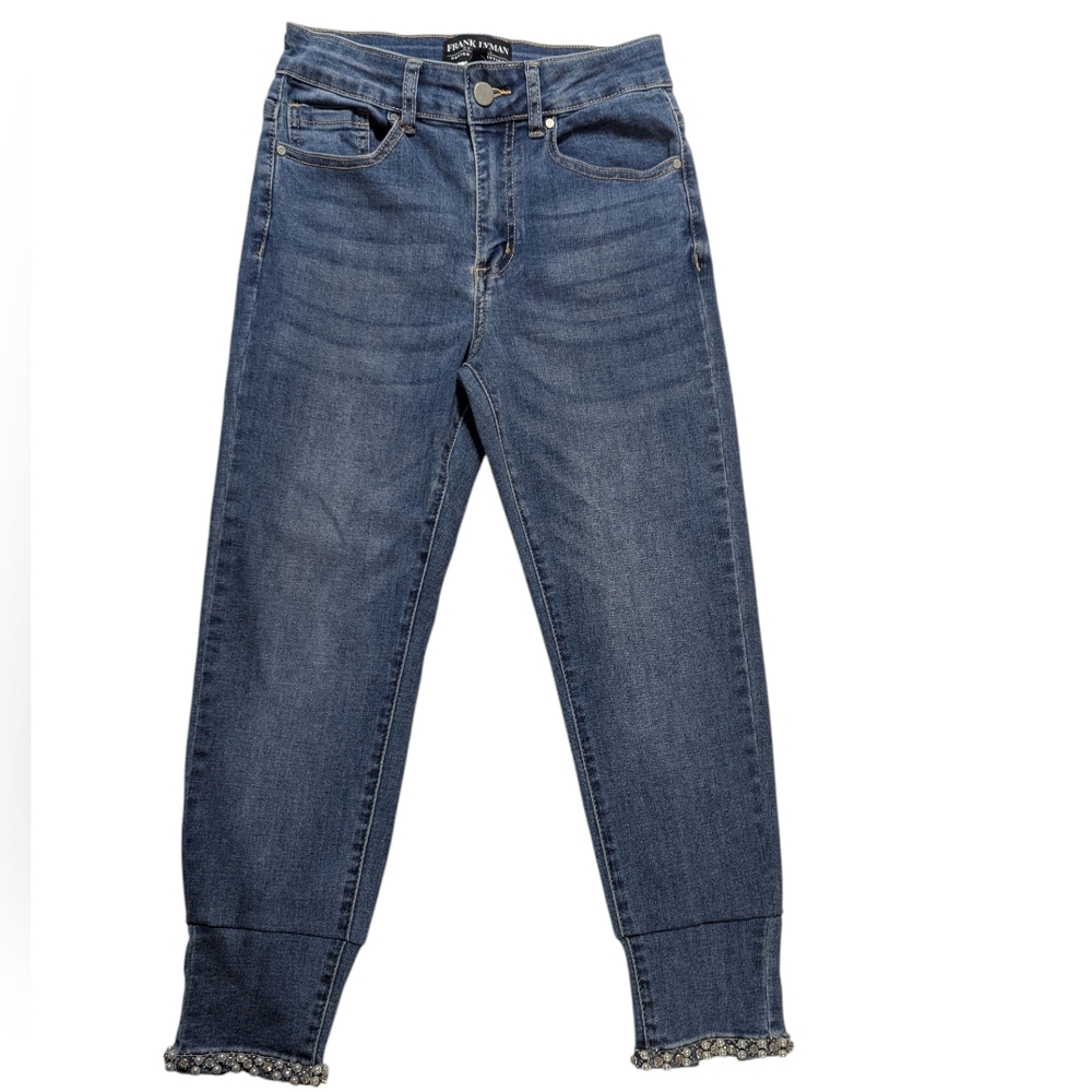 Frank Lyman Design Collection Bow Embellished Cropped Ankle Jeans Size XS